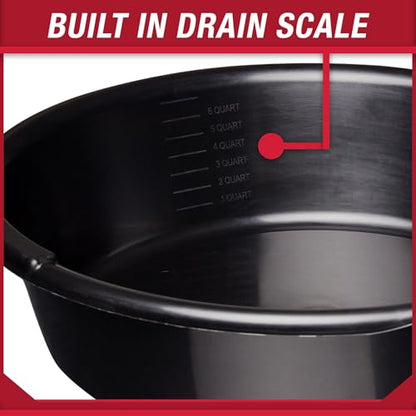 7-Quart Automotive Drain Pan with Built-in Scale and Spout, Leakproof Heavy Duty Oil Catch Pan, Anti-Splash Fluid Collector for Car Oil Change, Garage Motorcycle Repair Tools