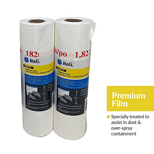Reli. Masking Film, 10 Rolls Bulk (90' x 72") | Masking Plastic Film for Painting, Automotive | Hand-Masker Plastic (10 Pack) - size: 90 foot length x 72 inch width | 10 rolls