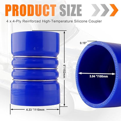 4" X 6" Silicone Charge Air Cooler Hump Hose with Clamps,4PCS Blue - color: Blue, size: 4" x 6"