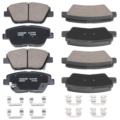 Front & Rear Ceramic Brake Pads Set with Hardware for 2011-2015 Hyundai Sonata & Kia Optima - style: HZ1444+HZ1544