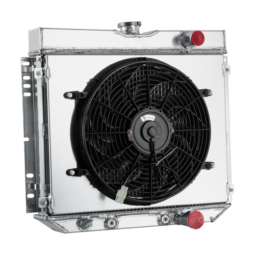 4 Core Radiator&Fan Shroud kit for 63-70 Ford Mustang Fairlane Mercury Cougar, 20" W Core Aluminum Cooling Radiators with 16‘’ Electric Fan