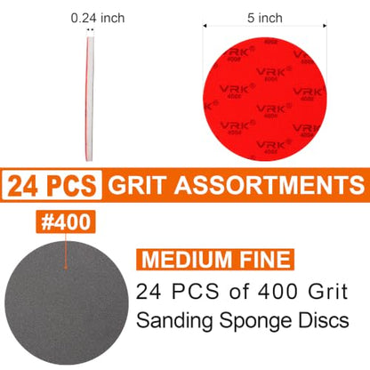 24 PCS 5 Inch Hook and Loop Sanding Sponge Discs Set 400 Grit - size: 5 In 400 Grit 24 PCS
