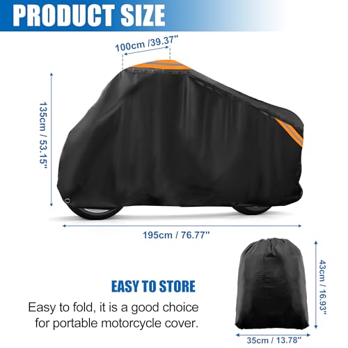 uxcell Motorcycle Cover Waterproof with Storage Bag Fits Up to 76.8"