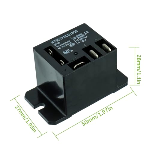 NT90-DC12V-10X Power Relay DC 12V Coil 12 VDC 30A 40A SPDT(1NO 1NC) with Flange Mounting and 10 Quick Connect Terminals Wires Mini Relay(Pack of 2pcs) - size: DC 12V