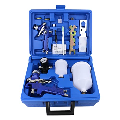 2-Sprayer HVLP Air Gravity Spray paint Gun,1.0mm 150ml & 1.4mm 600ml Auto Gravity Feed Painting with Locking Air Pressure Regulator Gauge Air Spray Nozzle Gun for Cake Decoration,Model Making - size: 1.0mm*1.4mm