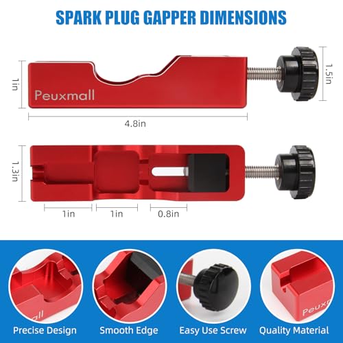 Spark Plug Gap Tool, Spark Plug Gapping Tool with 32 Blade Steel Feeler Gauge, Universal Spark Plug Gap Tool for Most 10mm 12mm 14mm 16mm Spark Plugs (Red) - color: Red