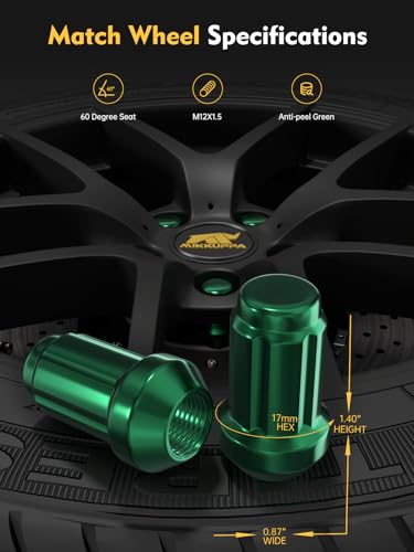 MIKKUPPA M12x1.5 Wheel Lug Nuts, Green 20PCS Closed End Spline Lug Nuts - color: Green