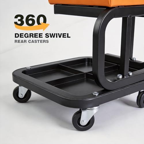 superokay Rolling Mechanic Seat with Tool Tray, 330 lb Capacity