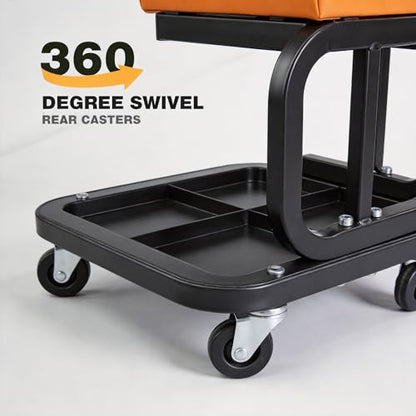 superokay Rolling Mechanic Seat with Tool Tray, 330 lb Capacity