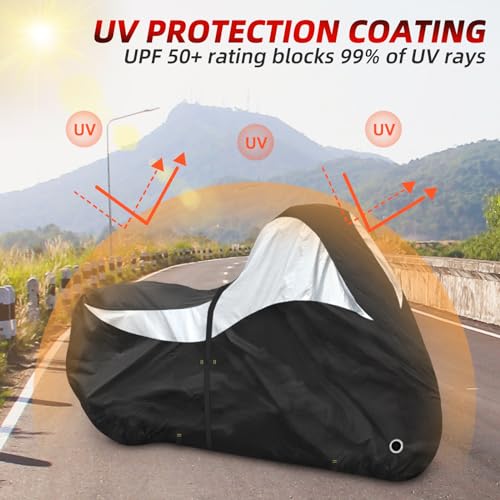 600D Motorcycle Cover, Heavy Duty Waterproof Motorcycle Covers Outdoor Storage with Lock-Holes Compatible with Harley Davidson, Honda, Suzuki, Yamaha (96"-XXL) - size: 96"-XXL