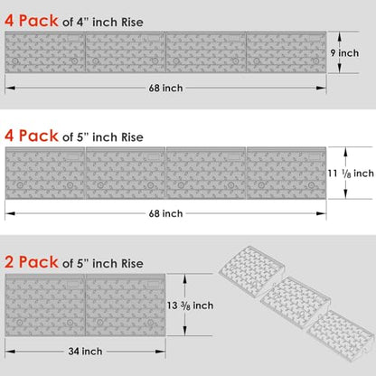 4 Pack 4" inch Rise Driveway Curb Ramps, 17"(L) x 9"(W) x 4"(H) Loading Ramps for Car, Pickup, Motorcycle, Truck, Heavy-Duty Rubber Kerb Ramps 6000 LBS Load Capacity (4" Rise - 4Pack) - size: 4" Rise - 4Pack