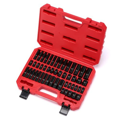 CASOMAN 1/4 Inch Drive Master Impact Socket Set, 50-Piece, 6-Point, SAE/Metric, 5/32 Inch - 9/16 Inch, 4mm - 15mm, Standard/Deep,CR-V - size: 1/4"Dr. Metric & SAE
