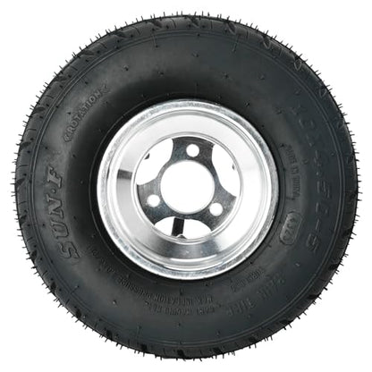 Front 10x4.50-5 Go Kart Wheels Racer Tire 10x4.50x5 and Wheel Hub 17mm 3 Stud Steering Spindles for Mini Bike ATV Quad Drift Trike Lawn Mower - size: 2 tires + front hub + steering spindle