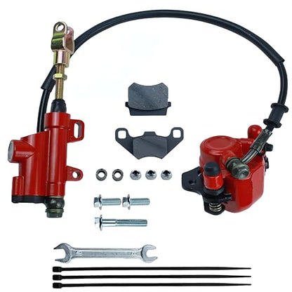 Rear Foot Brake Master Cylinder Caliper Assembly for 50cc 70cc 90cc 110cc 125cc Chinese ATV Quad Replacement for Taotao Boulder B1 Coolster 3050HD (Red) - color: Red