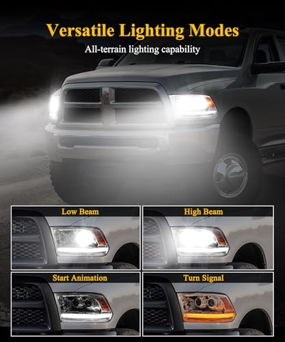 Partsam Full LED Chrome Headlights Assembly Compatible with 2009-2018 Ram 1500 2500 3500, DOT Approved Dual Projector Lens with Start Animation DRL Sequential Turn Signal Hi/Low Beam 6500K IP67 - color: Chrome
