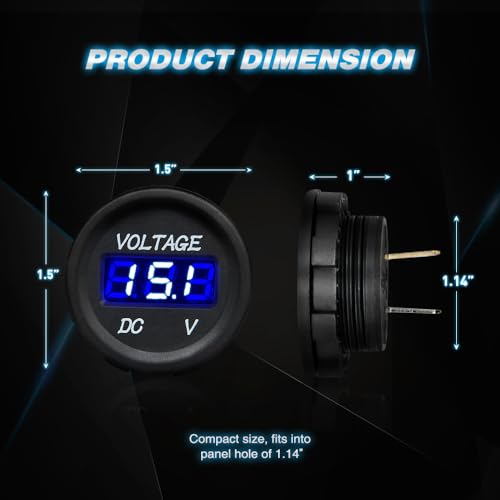 Nilight LED Digital Display Voltmeter Panel DC12V Waterproof Digital Round Panel VoltVolt Tester Gauge for Boat Marine Vehicle Motorcycle Truck ATV UTV, 2 Years Warranty - color: Blue
