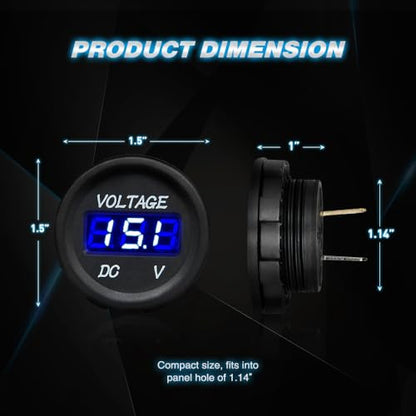 Nilight LED Digital Display Voltmeter Panel DC12V Waterproof Digital Round Panel VoltVolt Tester Gauge for Boat Marine Vehicle Motorcycle Truck ATV UTV, 2 Years Warranty - color: Blue