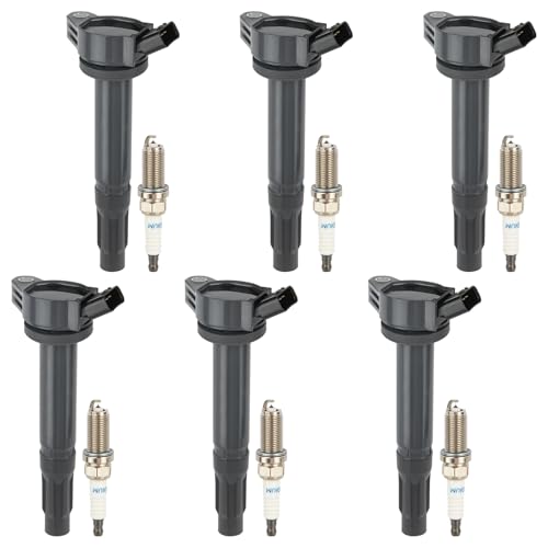 6pcs UF487 Ignition Coil Packs and Spark Plugs Compatible with Toyota Sienna Avalon Camry Highlander RAV4, Lexus RX350 IS350 ES350, V6 2.5L 3.0L 3.5L, Replaces 90919-02255