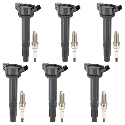 6pcs UF487 Ignition Coil Packs and Spark Plugs Compatible with Toyota Sienna Avalon Camry Highlander RAV4, Lexus RX350 IS350 ES350, V6 2.5L 3.0L 3.5L, Replaces 90919-02255