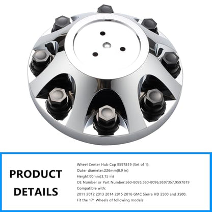 Wheel Center Hub Cap 9597819 (Set of 1), 8 7/8 Inch Diameter Center Cover Hubcap Compatible with Chevrolet Silverado 2500 3500 SRW GMC Sierra 2500 3500 11-26, Suburban 3500HD 16-19 - color: Set of 1, size: 9597819