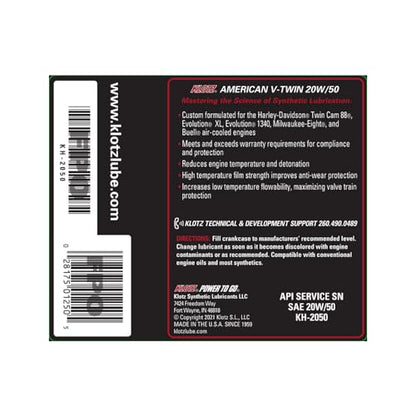Klotz 5 Quart 20W/50 Synthetic Motor Oil Change Kit for 1986-2022 Evolution Sportster – Premium Kit - size: 5 Quart Premium - Evolution Sportster