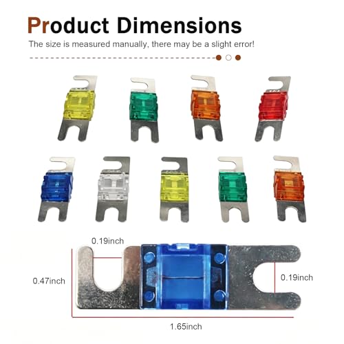 18 PCS Mini ANL Blade Fuse, 20A, 30A, 40A, 50A, 60A, 80A, 100A, 125A, 150A Automotive Electrical Fuse, Multi-Colored Car Truck Video Electronic System Fuse Replacement Kit (Multicolored)