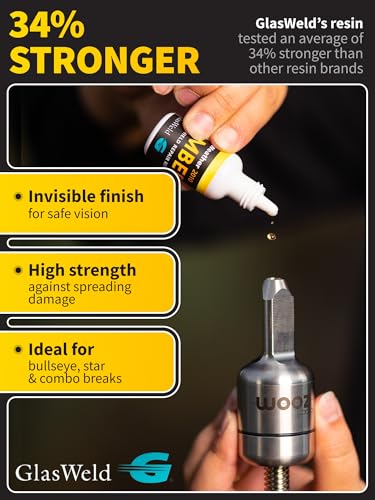 GlasWeld Windshield Repair Resin – Liquid Auto Windshield Chip Repair Kit for Glass Crack & Damage – Amber Tint for Reduced Visibility – All-Weather Liquid Resin with Zoom Injector & UV Curing Lights - color: Amber - All Weather
