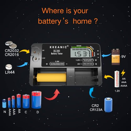 Battery Tester for AA AAA C D 9V & Household Batteries Battery Checker