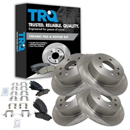 TRQ Front and Rear Brake Pad and Rotor Set Ceramic - style: BKA11157