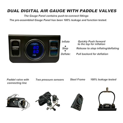 On Board Air Compressor System Air Pump System with Digital Dual Path Air Gauge Paddle Valve Gauge Air Line T Fittings for Trucks Vans