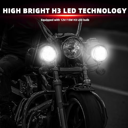 FATECIM 4.5” Motorcycle H3 LED Fog Lights Passing Lamps Driving Auxiliary Lights Spotlights + Housing Bucket with Tri Bar Visor for Harley Honda Kawasaki Suzuki Yamaha Cruiser Chopper Bobber Chrome - color: Chrome / Clear Lens 2