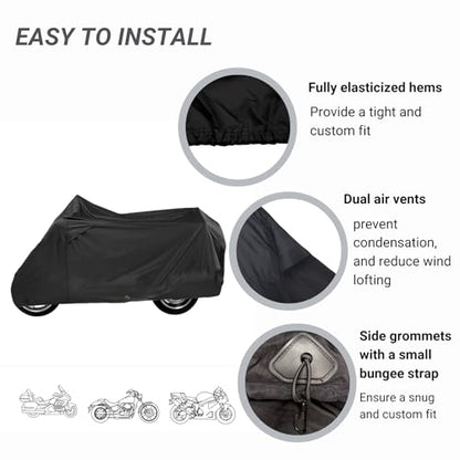 EliteShield Motorcycle Cover, Waterproof Polyester Fits up to 110" L - size: Fits up to 110"L