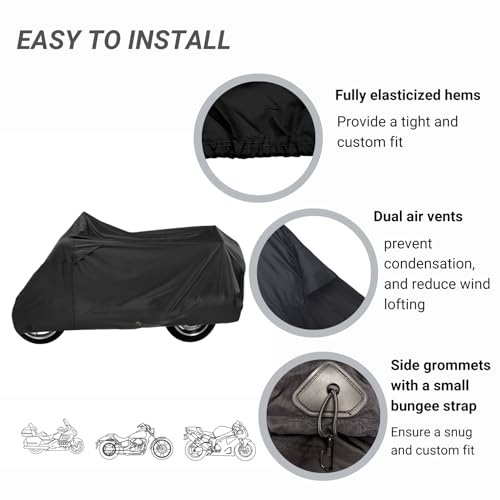 EliteShield Motorcycle Cover, Waterproof Polyester Fits Up to 80" - size: Fits up to 80"L