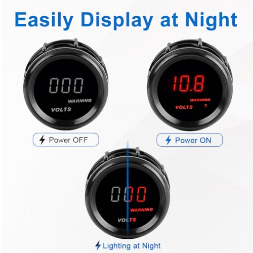 DC12V Voltmeter Red Digital LED Volt Gauge Voltage Meter Kit 2" 52mm - size: Volt Gauge