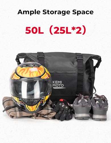 KEMIMOTO PVC Waterproof Motorcycle Saddlebags 50L Adventure Dual Sport Bike - color: Black