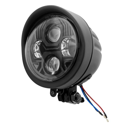 Motorcycle LED Headlight With Visor, Retro Bullet High-Low Beam Light 4.5-Inch Bottom Mount Headlamp, Universally Fits Chopper Bobber Harley Mini Bike Softail Dyna Sportsters Indian- Black - color: FBM-1106-BK
