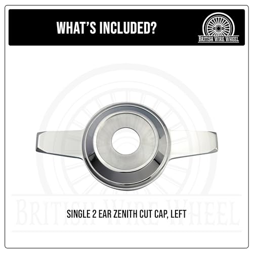 Zenith Style 2 Ear Cut Spinner Cap (Single Left) | Left Side Triple Chrome Plated 2 Bar/Wing Straight Knock Off Spinner Cap with Wheel Chip Recess | for Lowriders with Wire Wheels - color: Chrome, style: Single Left