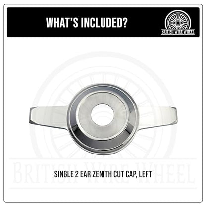 Zenith Style 2 Ear Cut Spinner Cap (Single Left) | Left Side Triple Chrome Plated 2 Bar/Wing Straight Knock Off Spinner Cap with Wheel Chip Recess | for Lowriders with Wire Wheels - color: Chrome, style: Single Left