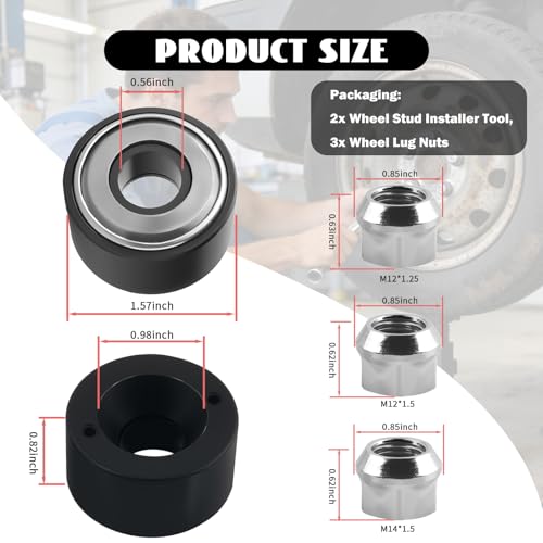 2PCS Wheel Stud Installer Tool OEM#22800,Heavy Duty Wheel Stud Removal Tool Kit Includes 3/4" Wheels Lug Nuts M12×1.25/M12×1.5/M14×1.5,Lug Studs Installer Tools Car Accessories