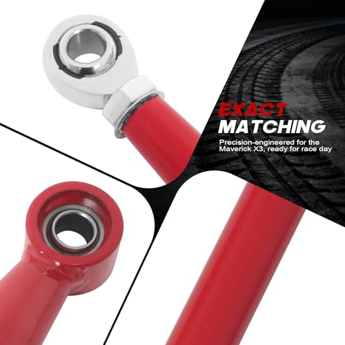 Rear Radius Rods for Can-Am Maverick X3 (64" Body) - for 2017–2021 X RC/RS/MR/MAX Models, Heavy-Duty Pre-Adjusted Steel with Heim Joints - Red
