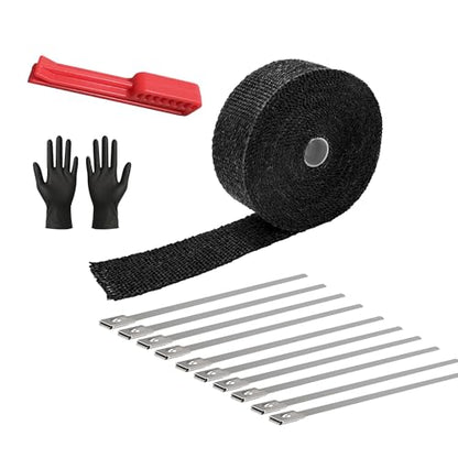Exhaust Heat Wrap Roll 2" x 16' Black Fiberglass Heat Shield Tape 1 Rolls 5cm x 5m with 10pcs Stainless Ties and A Measure Tool for Motorcycle Car Truck - style: Black16' /1roll