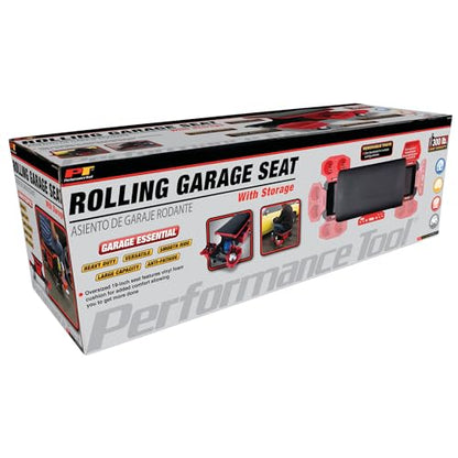 Performance Tool W85035 Rolling Mechanic Shop Stool Seat with Storage - style: Rolling Storage Garage Seat