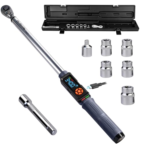 Goseek Upgraded Rechargeable Digital Torque Wrench, 12.5-250.7Ft-lbs/17-340Nm, 1/2'' Drive Electric Torque Wrench Set with Buzzer & LED & Vibration for Car Motor Tires Auto Repair