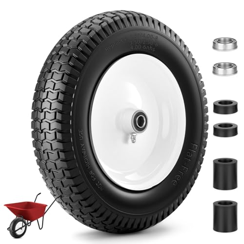 4.80/4.00-8" Flat-free 14.5" Heavy Duty Wheelbarrow Wheel and Tire (White) - color: White, size: 1 Pack