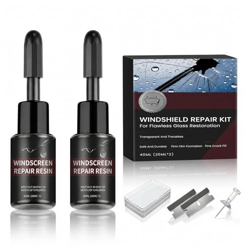 Windshield Repair Kit, Windshield Chip & Crack Repair Kit, Glass Repair Liquid for Car Window Cracks, Bullseye and Star-shaped Cracks, DIY Auto Glass Restoration Tool with UV Curing Resin, 40ML