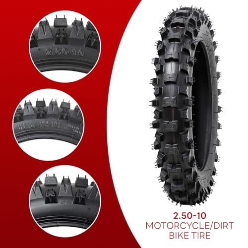 2.50-10 4PR TT 33J Off Road Mini Dirt Bike Front/Rear Tire and Inner Tube Compatible with 2.5-10 Off Road Dirt Bike Pit Bike/Motorcycle Tire (P-279)