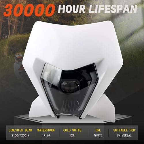 Dirt Bike LED Headlight,Motorcycle Elliptical Headlamp Supermoto Fairing For TC FE TE EXC XCW SXF SX 125 250 300 350 450 500 530 SMC R 690 2024 White - color: White