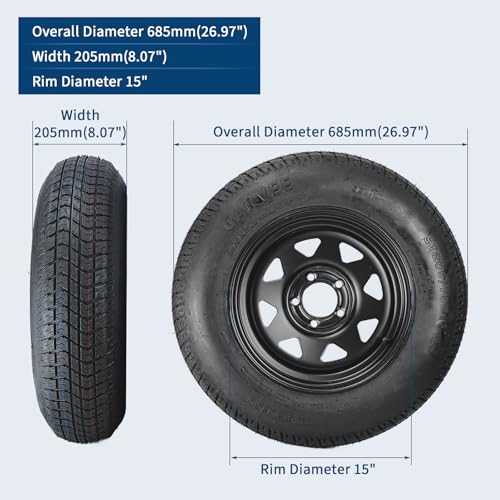 GarveeTech 2-Pack Trailer Tire On Rim ST205/75D15 Trailer Tires and Wheels 5 Lug on 4.5 in PCD Trailer Tires with 15 in Rims Load Range C 6PR Black - size: ST205/75D15