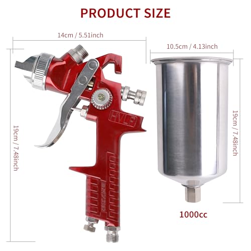 HVLP Gravity Feed Spray Gun Kit with 1.4/1.7/2.0/2.5mm Nozzles - color: red