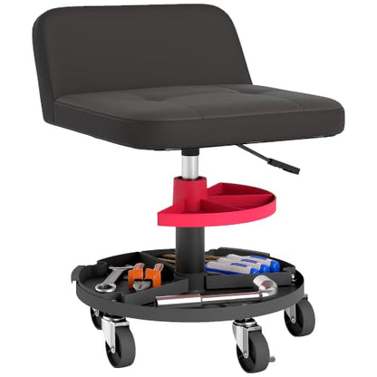 HOMCOM Rolling Mechanic Stool, 300 LBS Capacity with 360° Wheels, Black